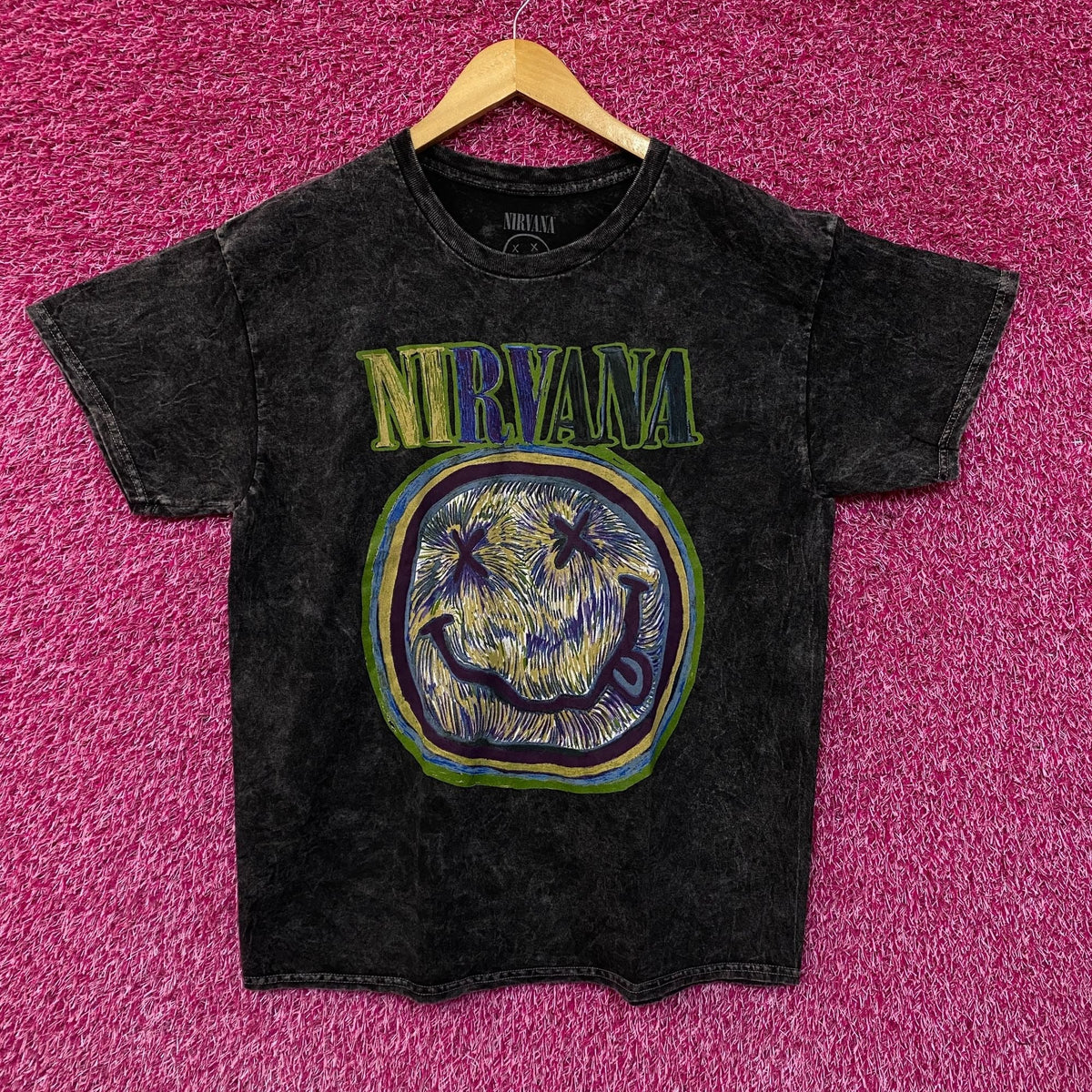 Nirvana Smiley Face Acid Wash Tshirt size large product image 1