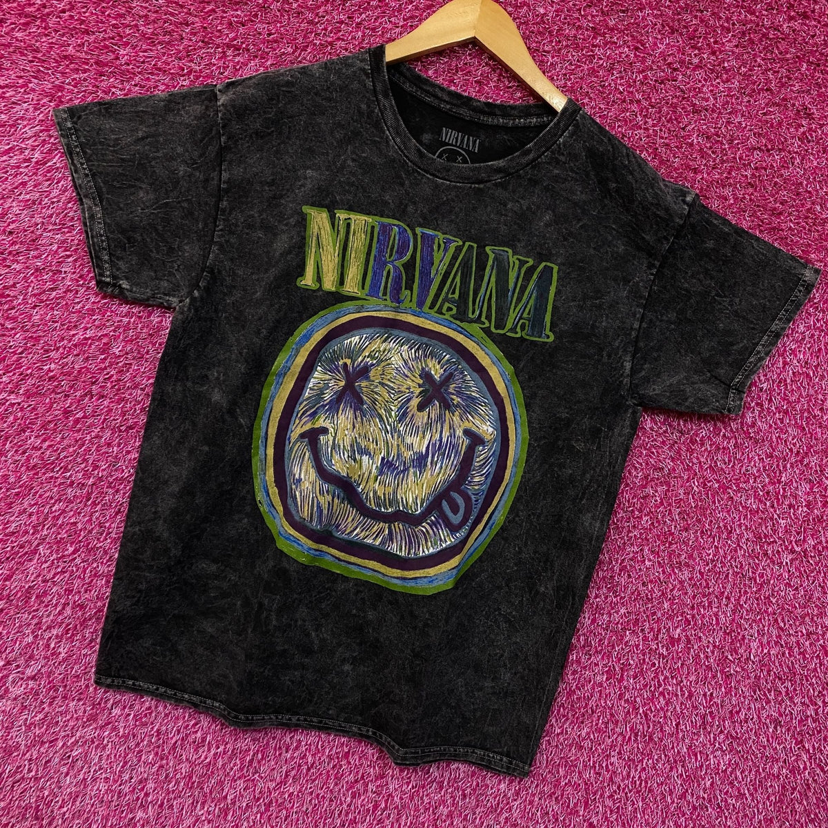 Nirvana Smiley Face Acid Wash Tshirt size large product image 3