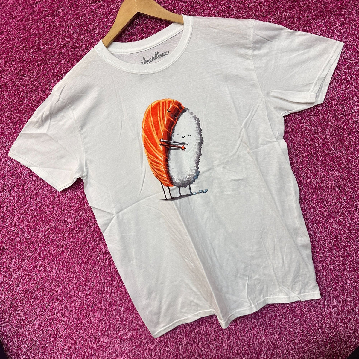 Sushi Hug Salmon & Rice Snuggle Kawaii Art Threadless Tee L product image 3