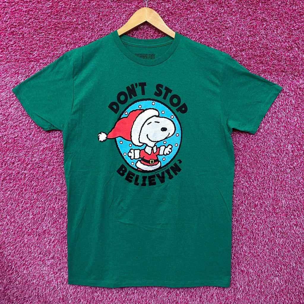 Santa Snoopy Dont Stop Believin Peanuts Christmas Tee L product image 1