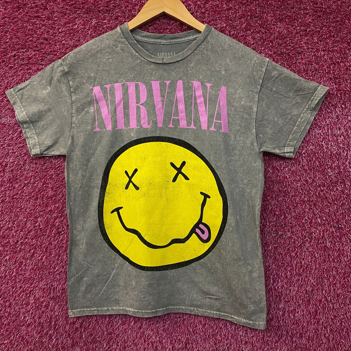 Nirvana Smiley Face Acid Wash Graphic Grunge T-Shirt Medium product image 6