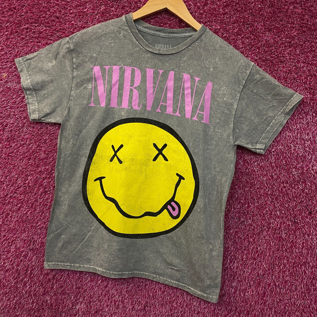 Nirvana Smiley Face Acid Wash Graphic Grunge T-Shirt Medium product image 3