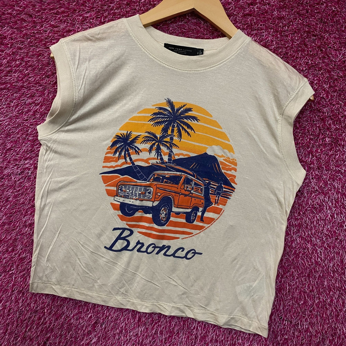 Junk Food Clothing Ford Bronco Sunset Graphic Tissue Crop Tank XS