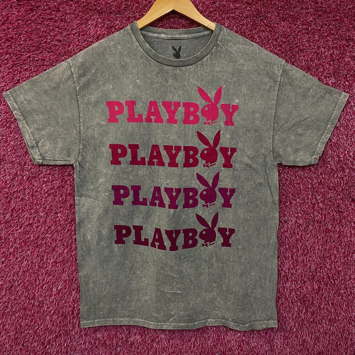 Playboy Stacked Logo Acid Wash Graphic T-Shirt Large product image 1