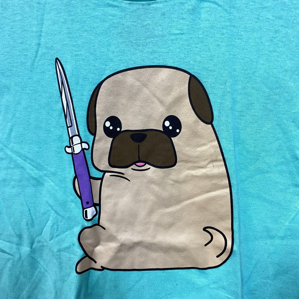 Doug The Thug Pug Butterfly Knife Kawaii Pop Art Tee M product image 2