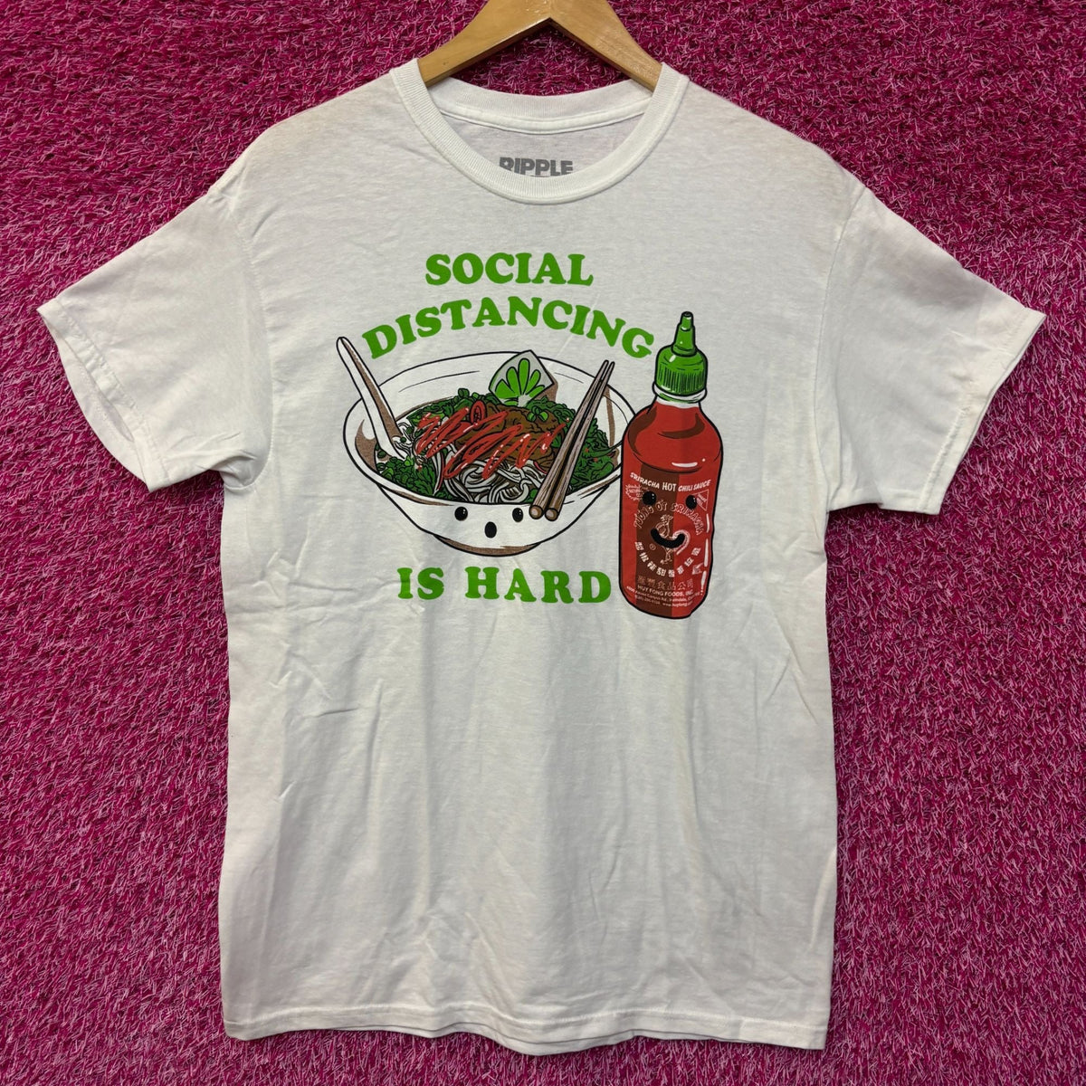 Social distancing is hard damn siracha Tshirt size medium product image 1