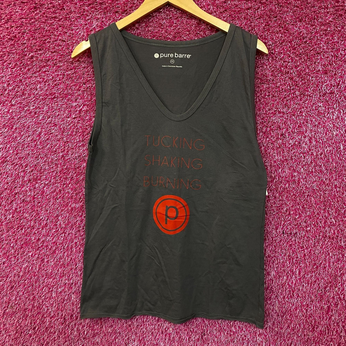 Pure Barre "Tucking, Shaking, Burning" V-Neck Workout Tank Medium
