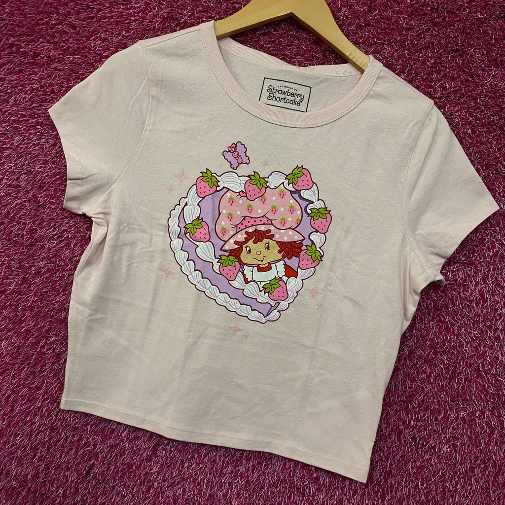 Strawberry Shortcake Heart Cake Glitter Women's Baby Tee XL product image 3