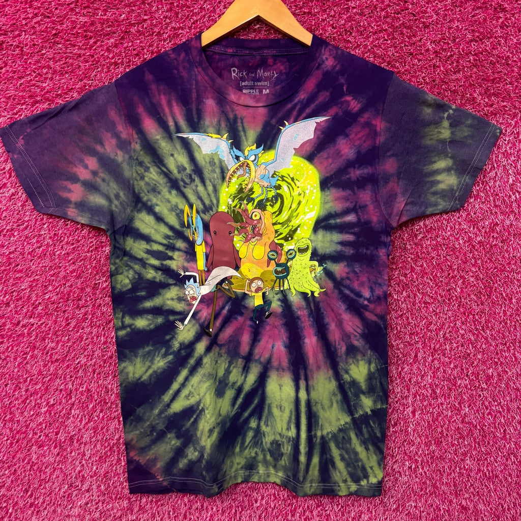 Rock and Morty Aliens Escaping portal tiedye T-shirt size product image 1