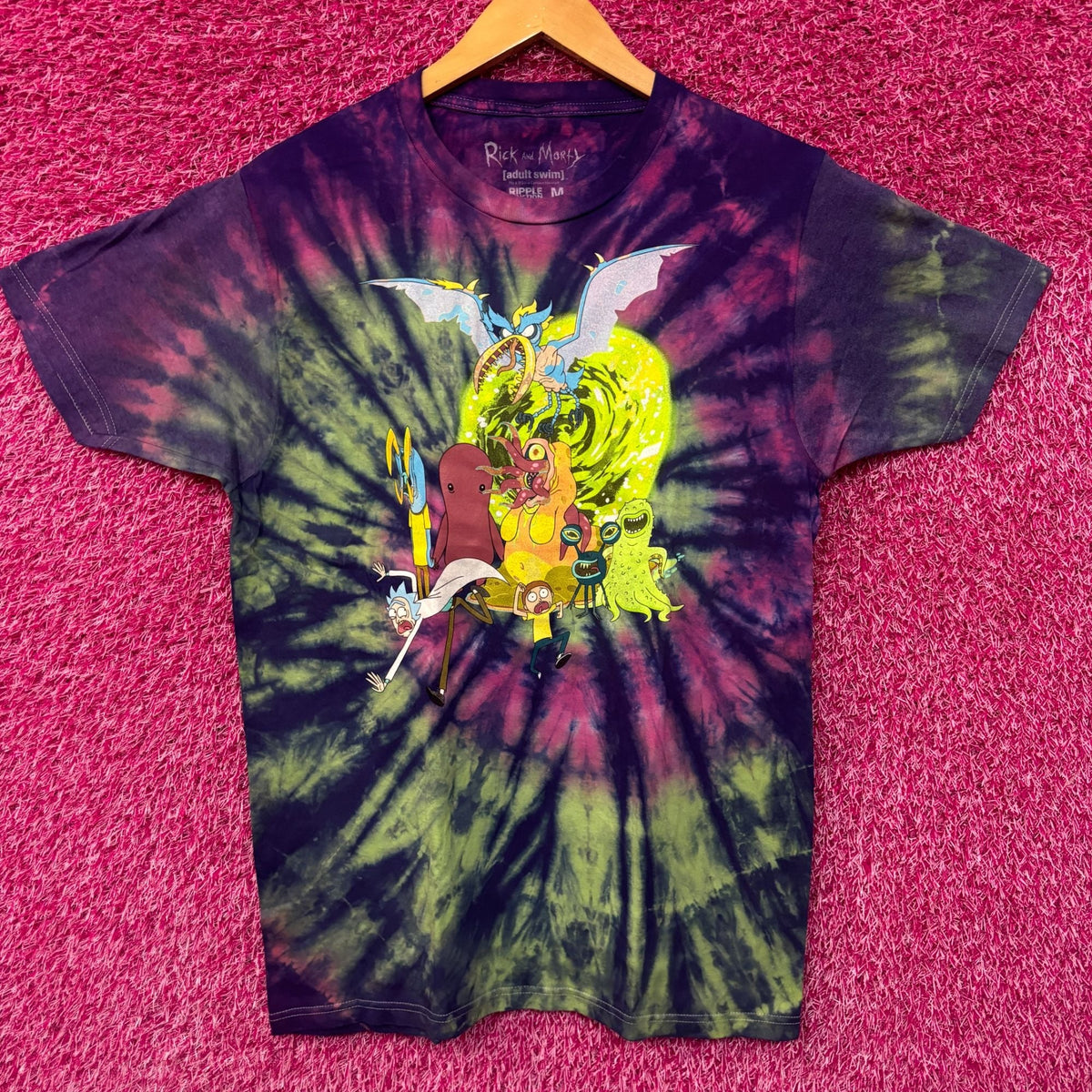 Rock and Morty Aliens Escaping portal tiedye T-shirt size product image 1