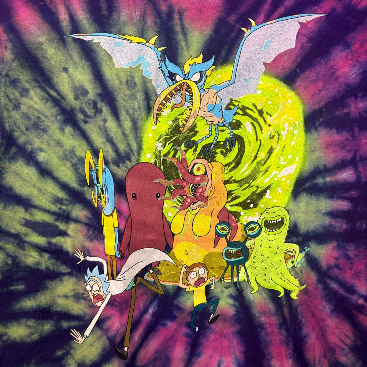 Rock and Morty Aliens Escaping portal tiedye T-shirt size product image 2