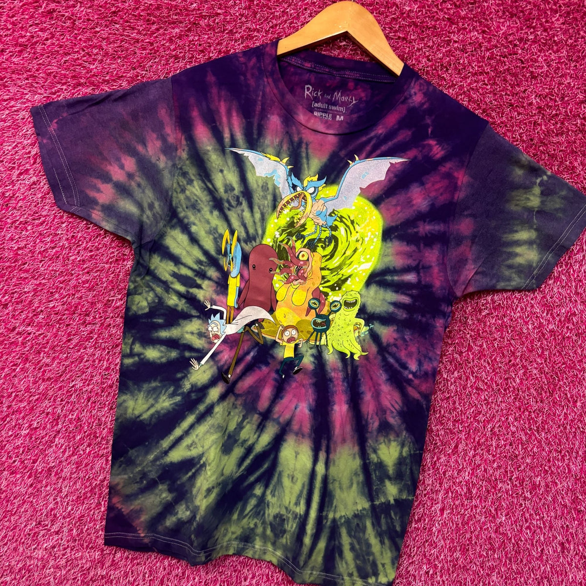 Rock and Morty Aliens Escaping portal tiedye T-shirt size product image 3