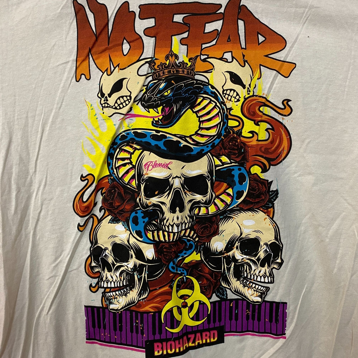 No Fear Biohazard Skulls, Snakes & Flames Graphic T-Shirt product image 2