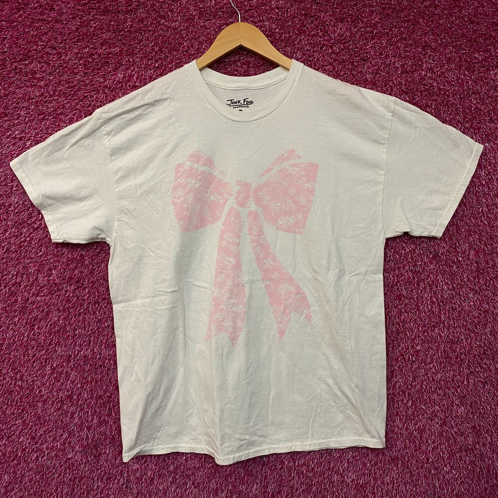 Pink Lace Print Bow T-shirt Large product image 1