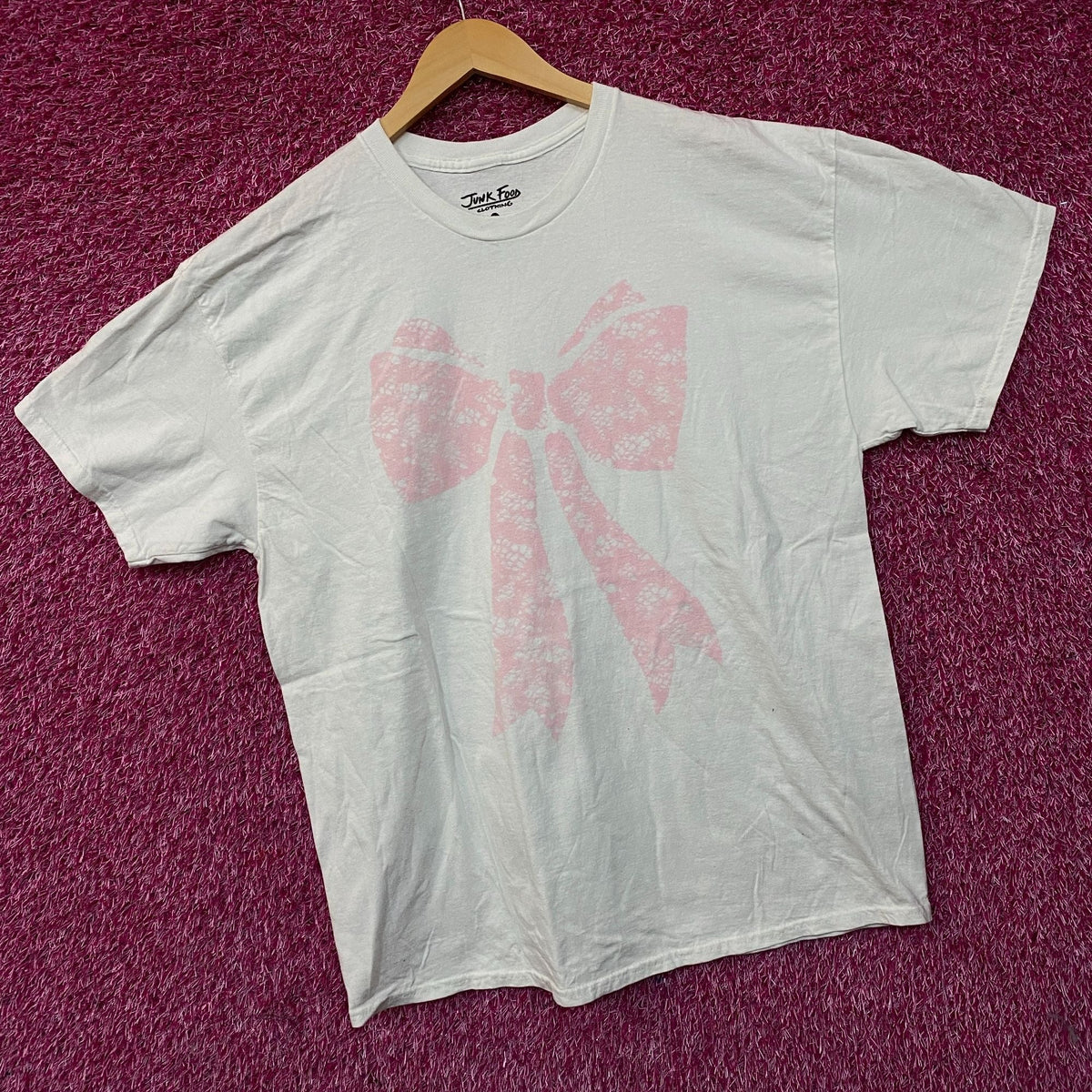 Pink Lace Print Bow T-shirt Large product image 3