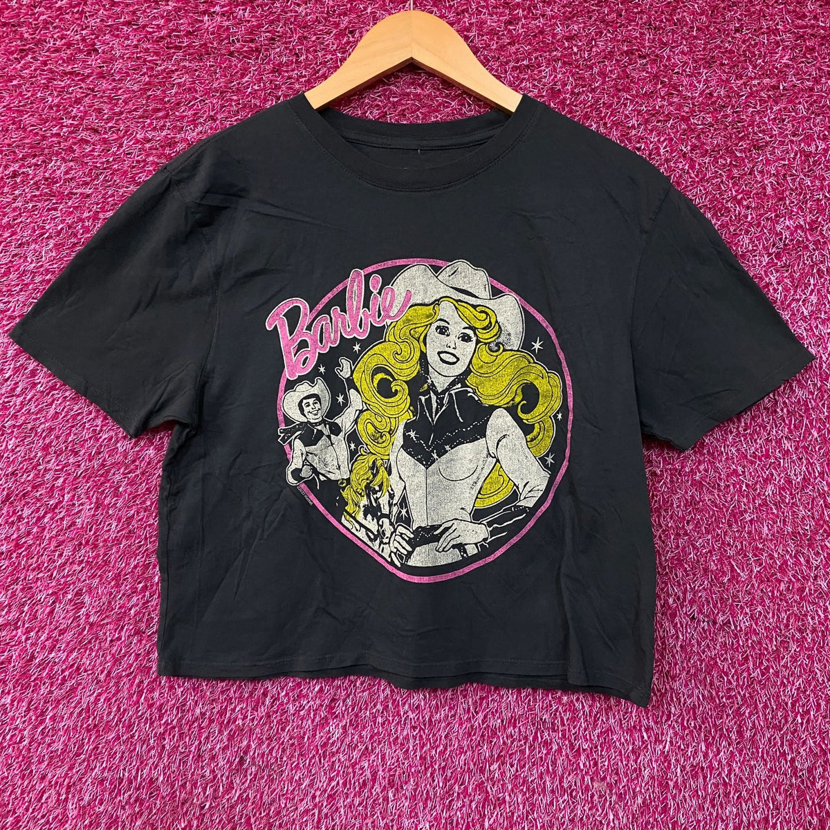 Junk Food Barbie Cowgirl Retro Graphic Women's Green Crop product image 1