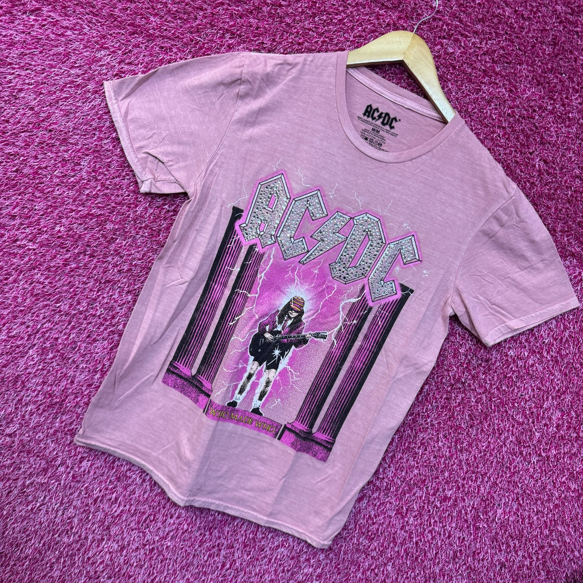 AC/DC Who Made Album Art Bedazzled Hard Rock Band Tee M product image 3