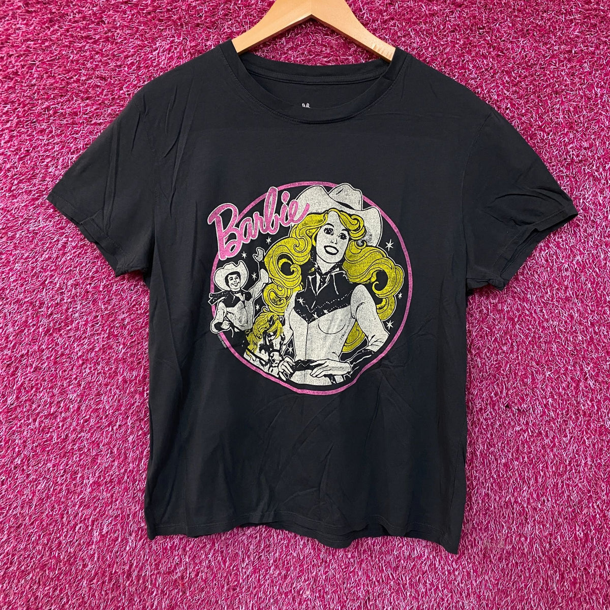 Junk Food Barbie Cowgirl Retro Graphic Women's Green Crop product image 1